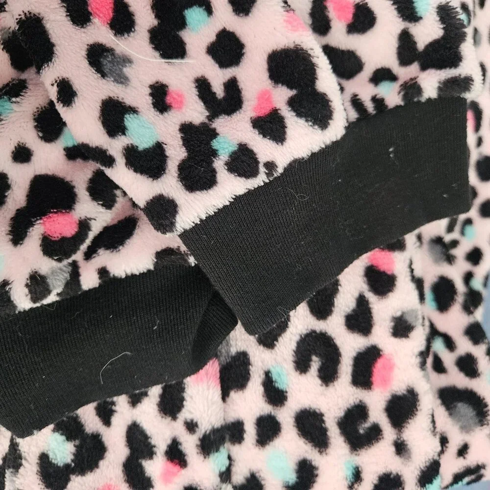 Children's Place Adult Pink Leopard Fleece One Piece Medium Pajamas